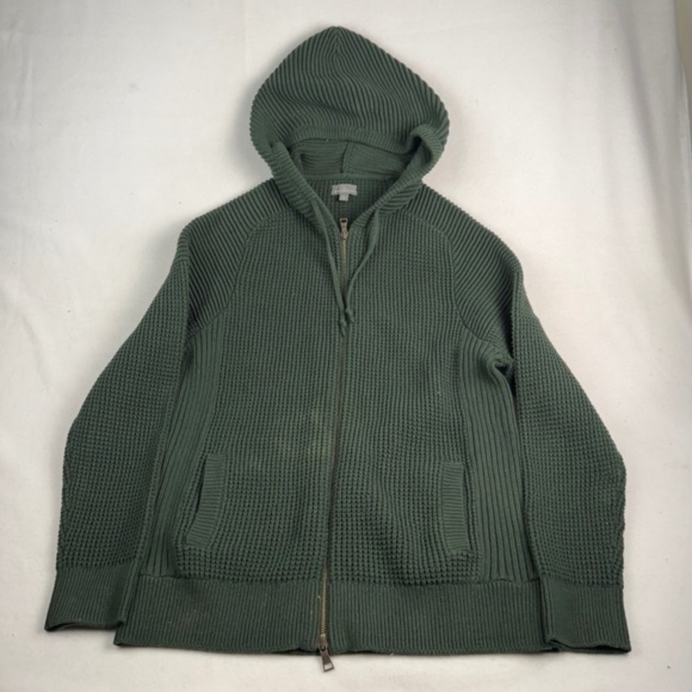 LL Bean Signature woman's XL Green Waffle Knit Full Zip Hooded Sweater